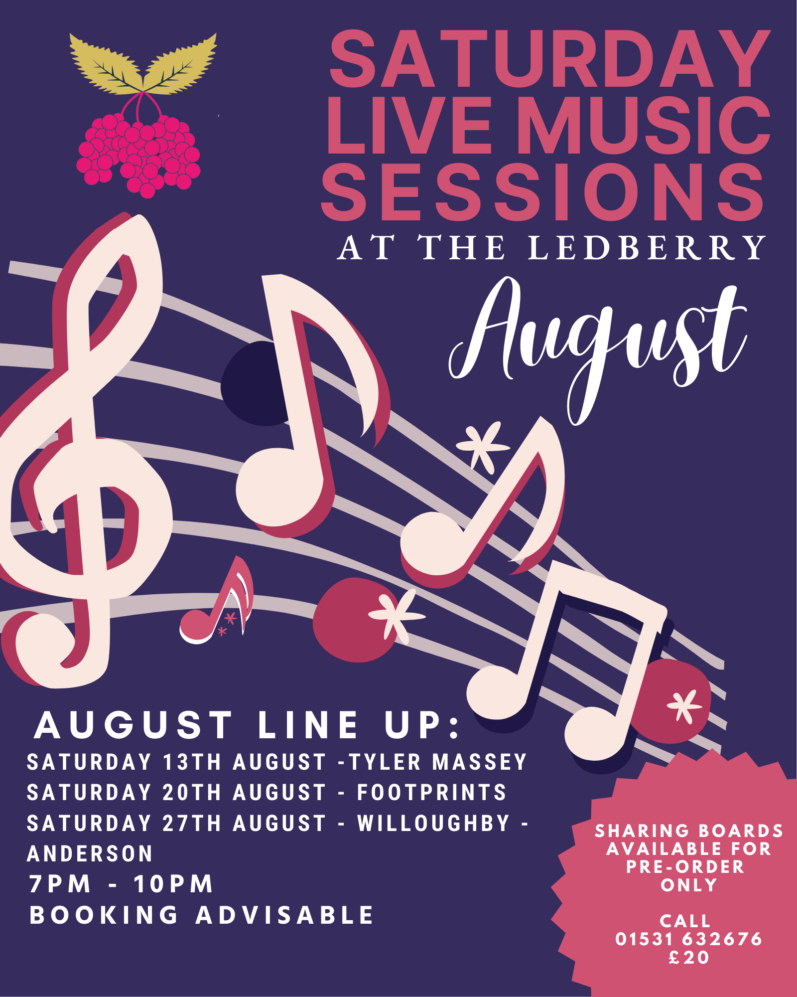August Live Music Summer Saturdays at The Ledberry
