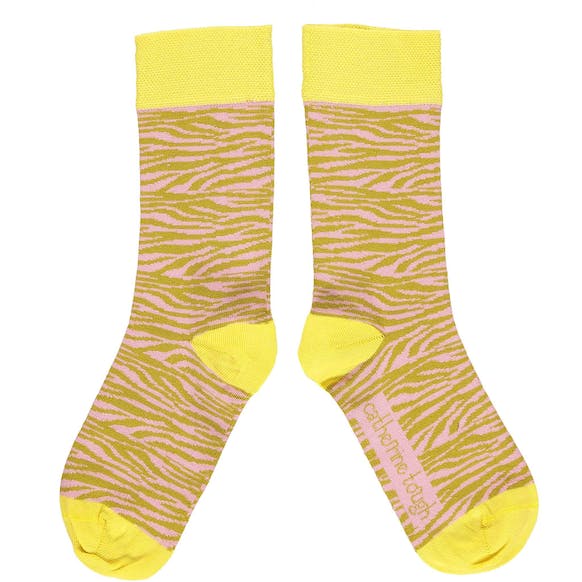 Women's Organic Cotton Crew Socks - zebra print dusky pink