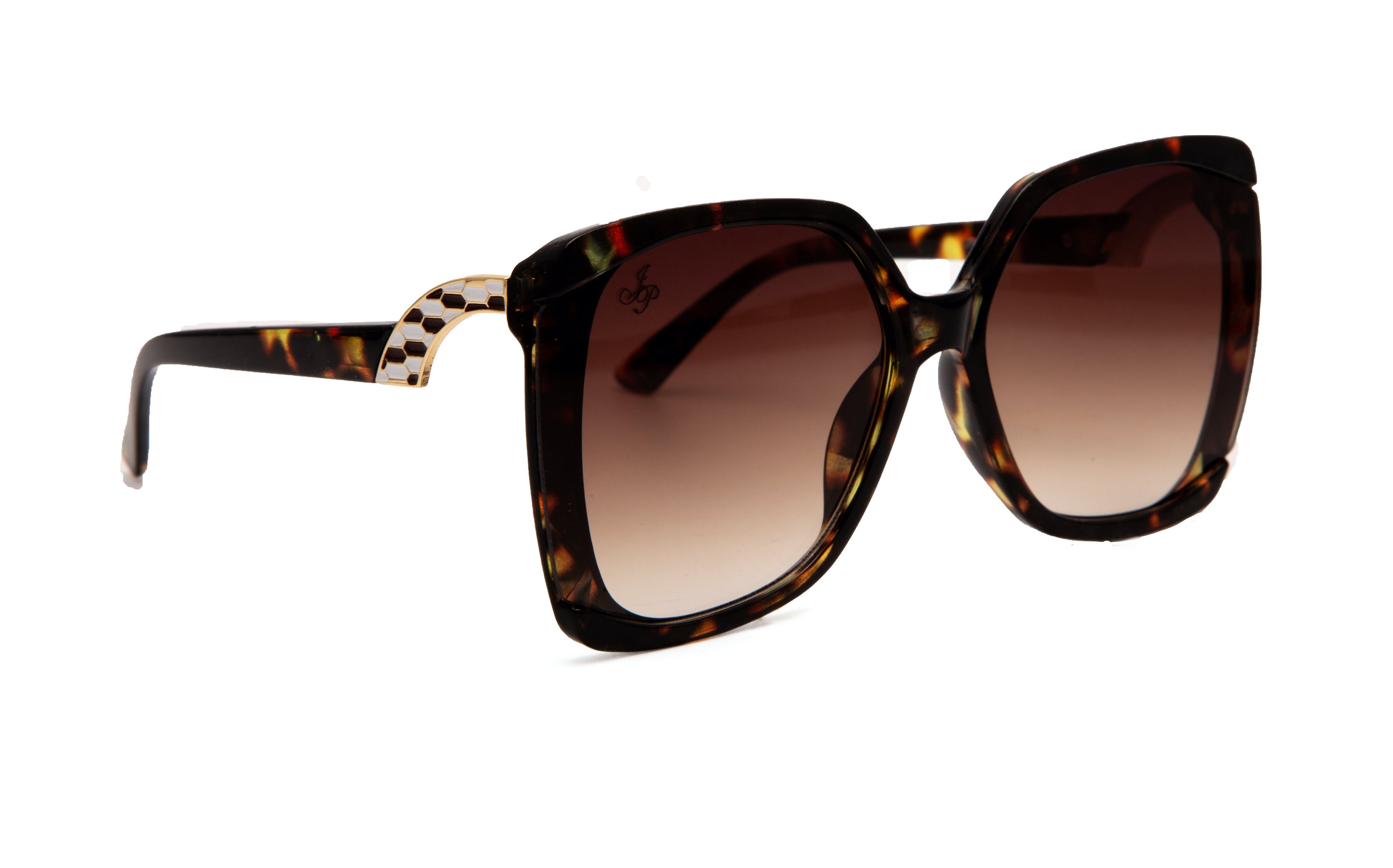 LARGE SQUARE TORT FRAME SUNGLASSES WITH BROWN GRAD LENSES