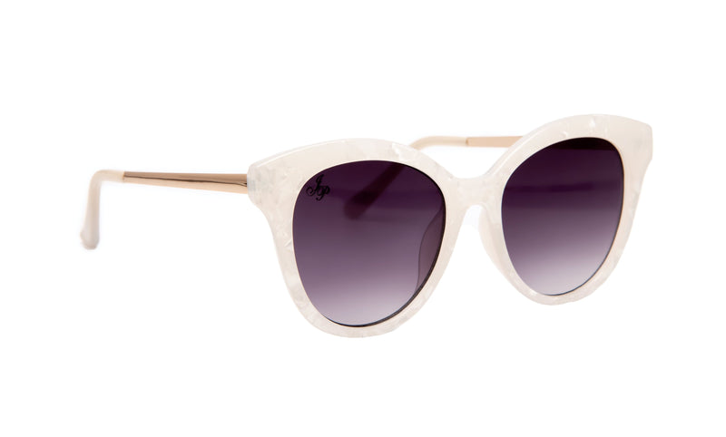 WHITE ROUND MARBLE EFFECT FRAME WITH PURPLE LENSES SUNGLASSES